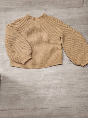 Petal & Pup Women's Beige Knit Oversized Cropped Sweater Size M. Blouson Sleeves