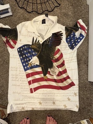 Cotton Traders Polo Shirt Men's XXL American USA Flag Patriotic Eagle Sport Golf