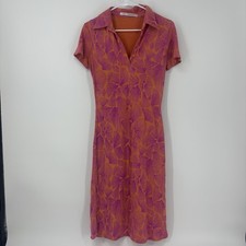 DIANE VON FURSTENBERG Vintage 100% Silk Stretch Shirt Dress Orange & Pink Size 4