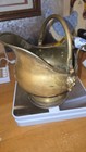 Decorative Brass Coal Scuttle with Blue White Ceramic Handle Vintage Style — photo 2