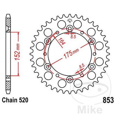 JT SPROCKETS Krone der Übertragungsplatte 41T P-520 Ø152 MM Ø175 MM