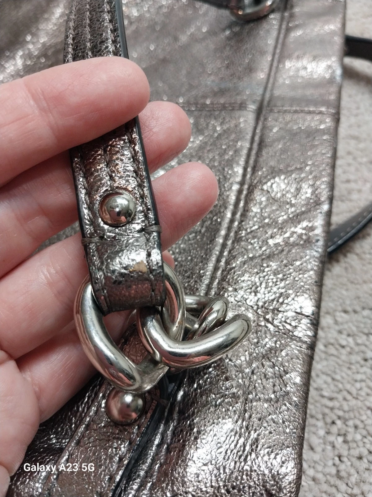 Coach Brooke borsa hobo a tracolla in pelle metallizzata argento F17165 tracolla rimovibile