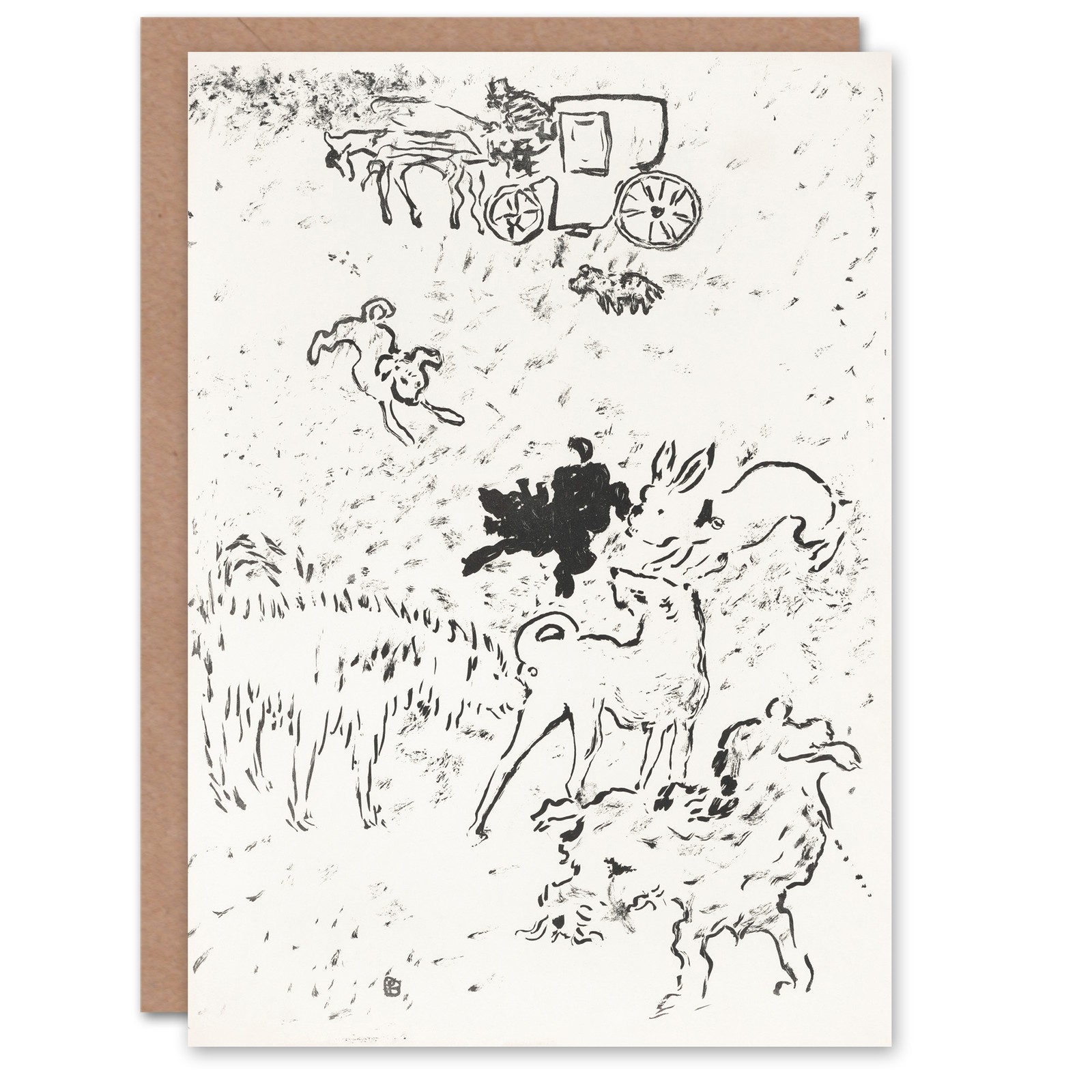 Pierre Bonnard Art Card The Dogs Art Nouveau Drawing Blank Greeting Card