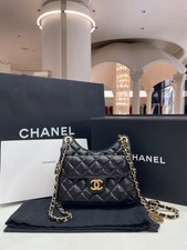 Chanel Hobo Bag Lambskin Quilted Small Chain Crossbody Shoulder BagBlack Auth