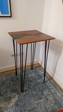 Tall Bar Table, Black River Style Epoxy Finish and Industrial-Style Hairpin Legs