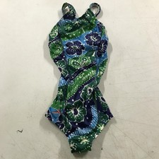 Vintage Speedo Swimsuit Womens 26 Blue Green Floral One Piece Nylon Made USA