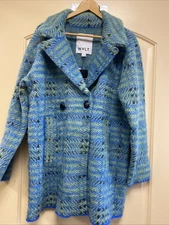 NVLT Women's Eyelash Coatigan Coat Size Large Blue Green NWT