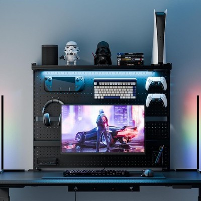 Pegboard with Dual Monitor Stand,Steel Pegboard for Desk,Computer Accessories...