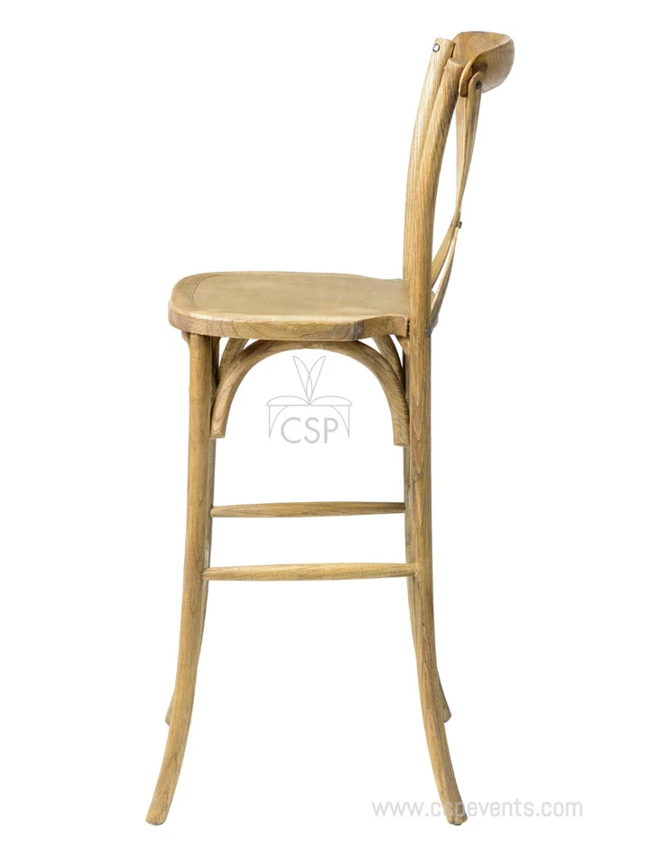 Commercial Seating Products Rustic Tinted Raw Crossback Bar Stool Chairs - Image 3 of 3