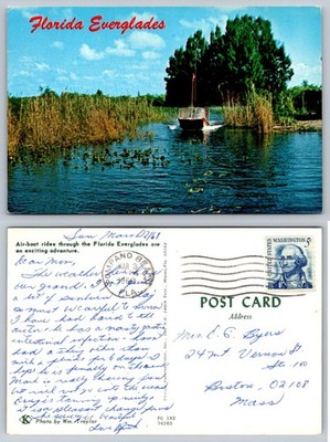 Vintage Florida Everglades Airboat Ride Postcard 1960 Pompano Beach FL
