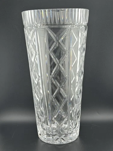 Waterford Killeen 12″ Cut Crystal Vase Irish Hand Cut Criss Cross Pattern VTG