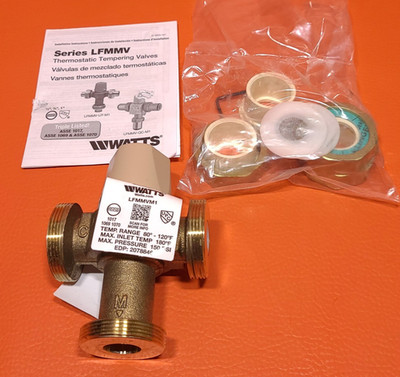 Watts 1 LFMMVM1-CPVC Thermostatic Mixing Valve Lead Free Union CPVC Connections