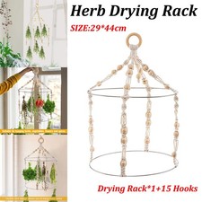Handwoven Herb Drying Rack Hanging Cotton Rope Wooden Ring Kitchen Storage AU