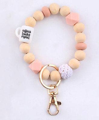 Teacher Wristlet Keychain: Coffee Teach Repeat; Peach