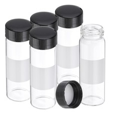 5 Pcs 30ml Clear Glass Vials, Bottles with Black Screw Caps with Writing Label