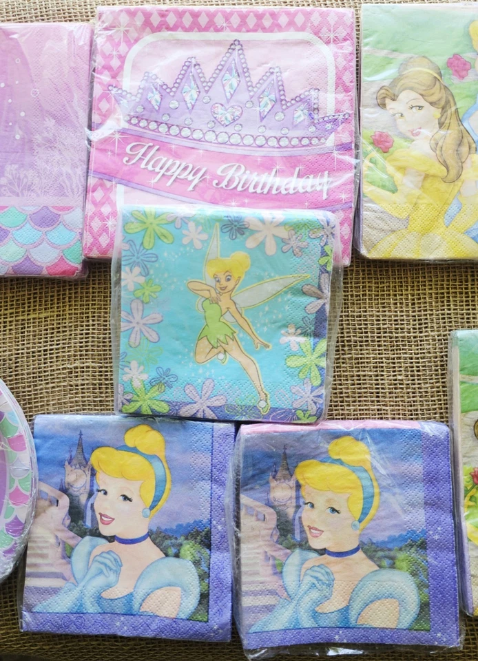 Lot Of 8 Pkgs Girls Party Paper Napkins Disney & More Tinkerbell, Cinderella - Image 3 of 4