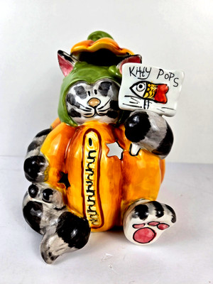 Blue Sky Halloween Pumpkin Cat ''Kitty Pops'' Tealight Candle Holder PRICE REDUCED