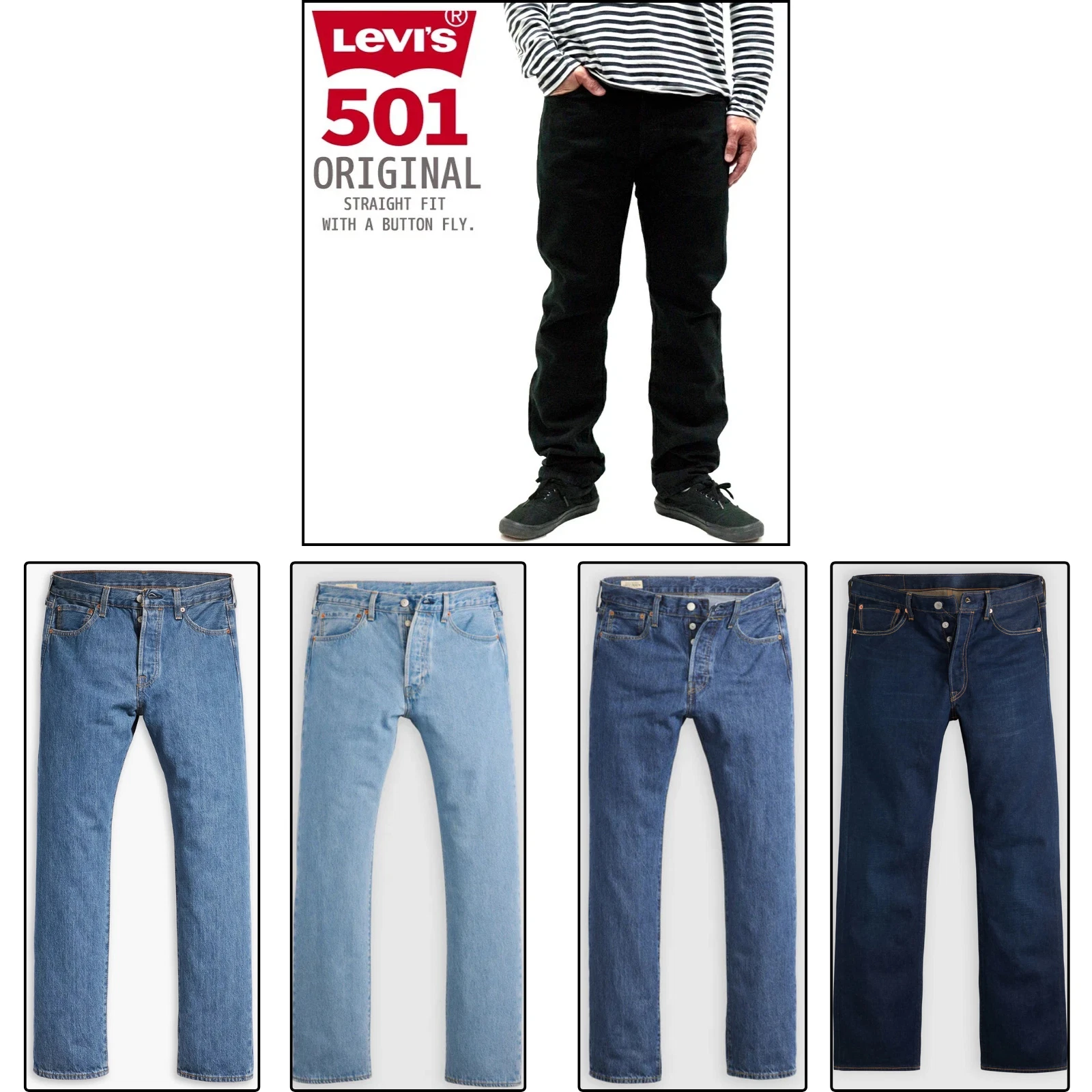 Premium Levis 501 Jeans Mens Original Style Regular Leg Denim Designer Pants