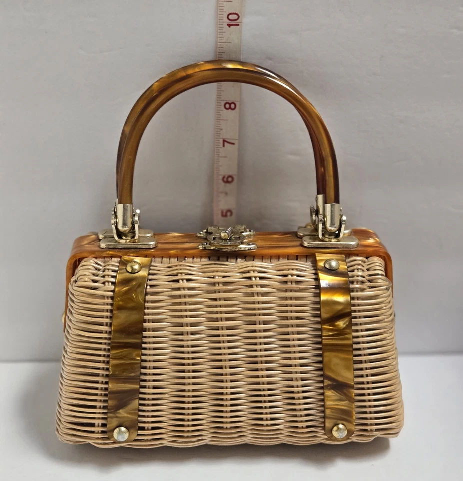 Винтажный плетеный черепаховый панцирь Lucite Дамская сумка сумочка сделано в Гонконге - Изображение 4 из 4