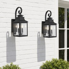 2 Pack 23 inch Large Black Modern Outdoor Wall Light Clear Glass Sconce Fixture