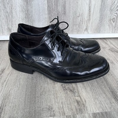 Johnston & Murphy Wingtip Leather Oxford 8.5 Black Dress Shoes Brogue Old Money