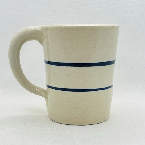 Vintage Martinez Pottery Heritage Blue Stripe Mug Hand thrown Stoneware Texas