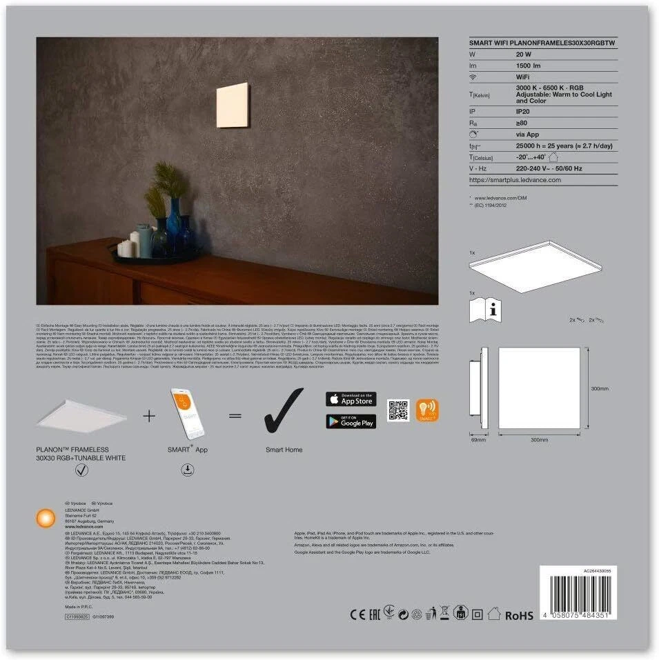 LEDVANCE SMART+ WiFi RGBTW LED Panel 30x30cm Frameless Deckenleuchte dimmbar - Bild 2 von 2