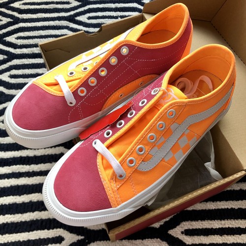 NEW Vans Bess Ni Check Off Suede Canvas Sneakers Neon Orange Pop Knockout  Pink | eBay