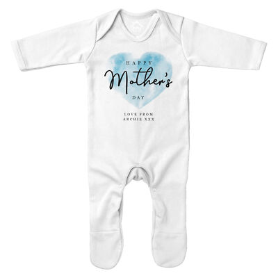 Personalisierter Happy Mothers Day Strampler Blau Herz Baby Junge Schlafanzug Mama...