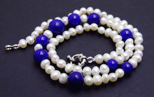 5-6mm Round Natural White Pearl Necklace for Women 6-12mm Green Jade Chokers 17" - Picture 10 of 14