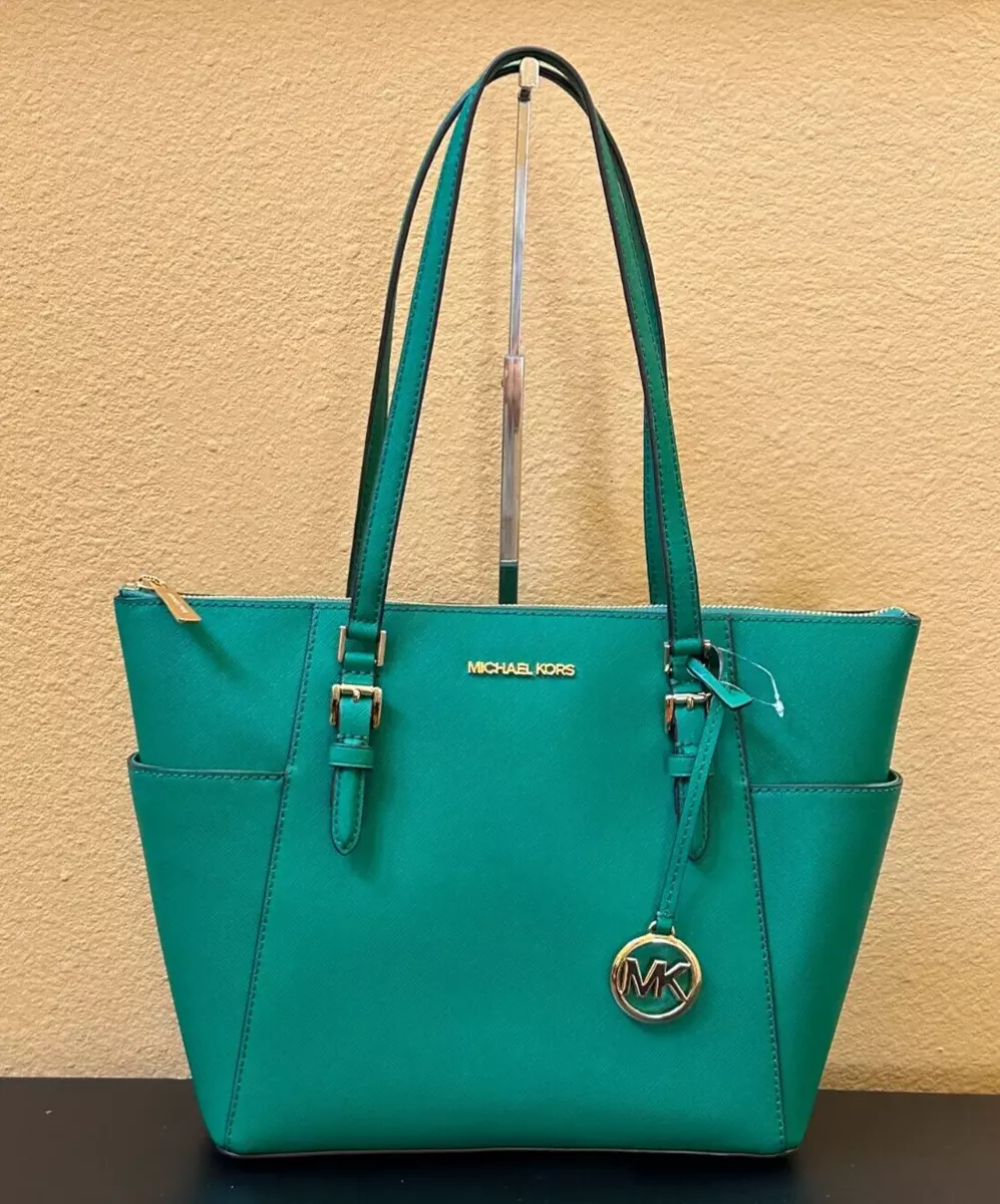 michael kors charlotte large saffiano leather top zip tote bag