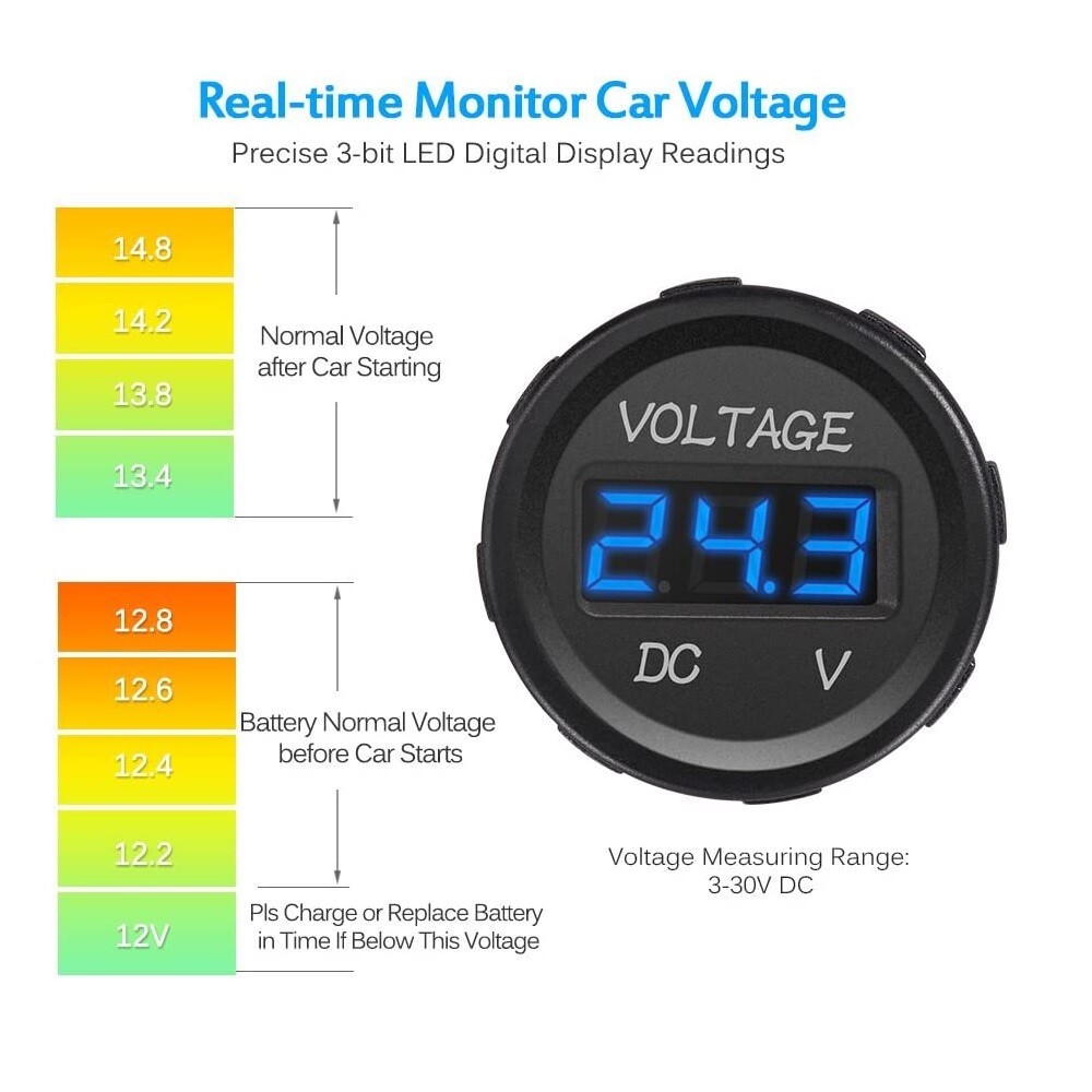 Voltage Reader 2x Waterproof Car Battery Meter Voltmeter LED Digital Display Voltage Gauge 12V Motorcycle Voltmeter 8-16V