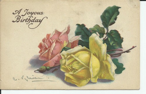 Katharina Klein Künstler signiert Floral Blumenkunst A Joyous Birthday 1910 Postkarte - Bild 2 von 3