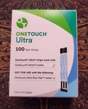 Box of 100 One Touch Ultra Test Strips for Blood Glucose Testing Exp. 03/31/2026