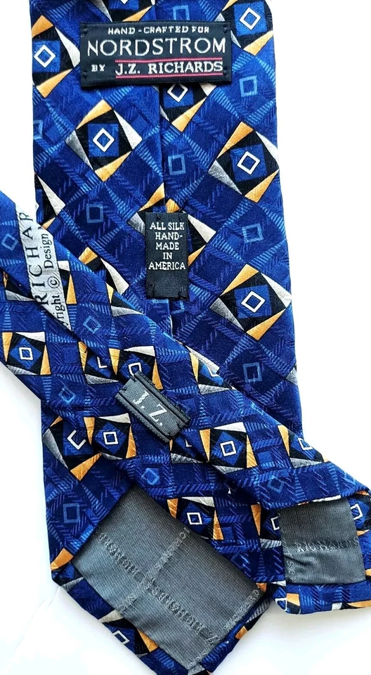 NORDSTORM por J.Z. Richards seda artesanal usada en excelente estado azul/negro/dorado/gris Foto 3 de 3