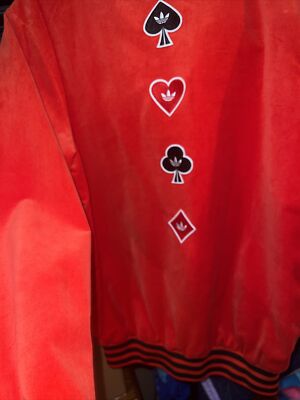 激レア 美品！ トラックジャケット チェック レッド y2k Y2K Track Jacket Adidas Velvet Men's Red Embroider Spade Heart