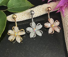 Anillo ombligo flor alambre central gema circonita cúbica 1 pieza perforado ombligo chapado en oro naval