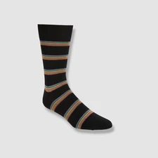 $30 Paul Smith Men Black Striped Organic Cotton Logo Italy 1-Pair Socks One Size