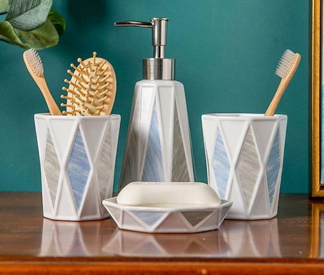 Blue Ocean Theme Bathroom Sets Nautical Accessories Ceramic 4pcs For Sale Online Ebay