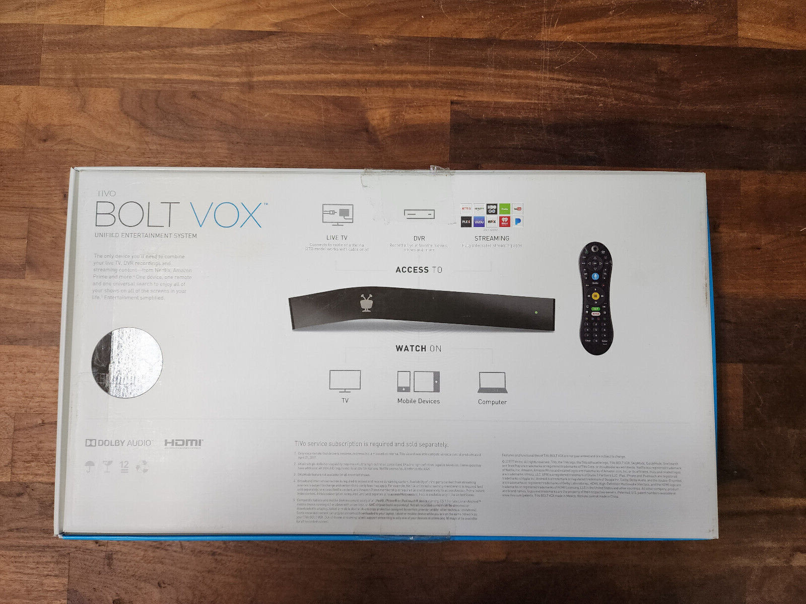 TiVo BOLT VOX 1TB HDD 4K DVR with Voice Control (Needs Service