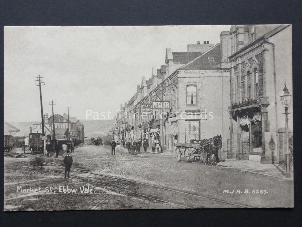 Ebbw Vale, Market Street, shows STEAD & SIMPSON BOOT MARKET, PEGLER