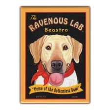 Retro Pets Refrigerator Magnet - The Ravenous Lab Beastro (Bistro), Yellow Lab