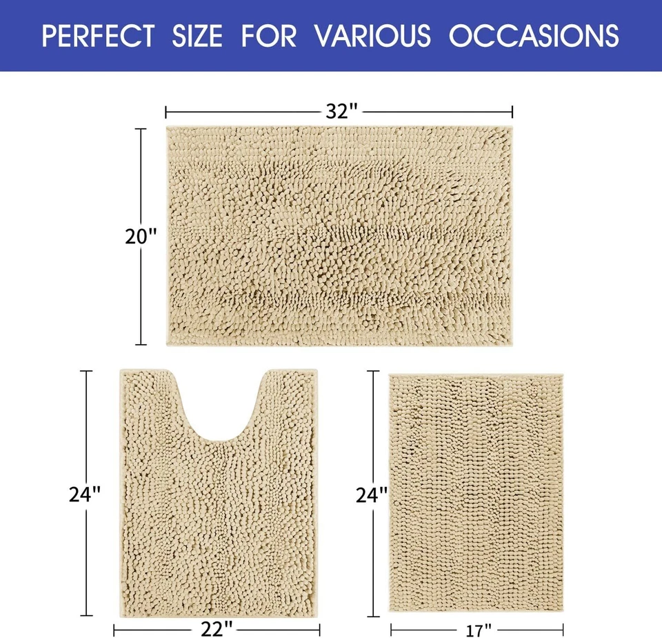 Juego de alfombras de baño antideslizantes ultra suaves 3 piezas alfombras de felpa absorbentes de chenilla Foto 2 de 4