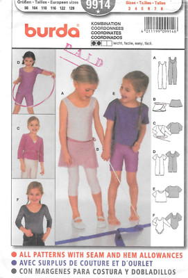 Uncut Burda Sewing Pattern 9914 Girls Ballet Gym Leotard Unitard Skirt Size: 3-8