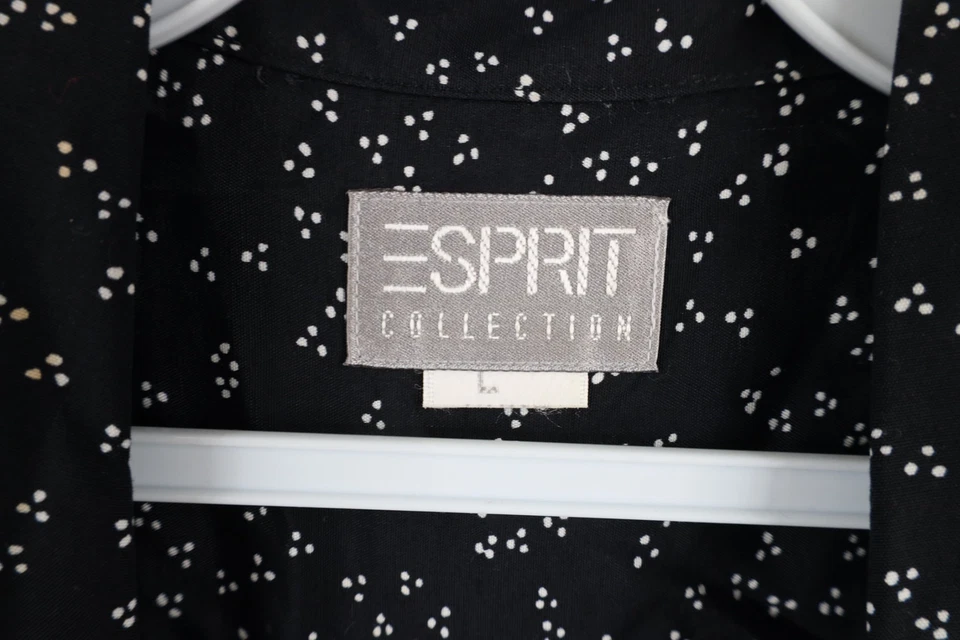 Vintage 90s Esprit Womens Large Geometric Rayon Looped Collar Button Shirt Black - Image 4 of 4