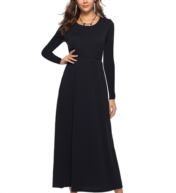 round neck long sleeve maxi dress