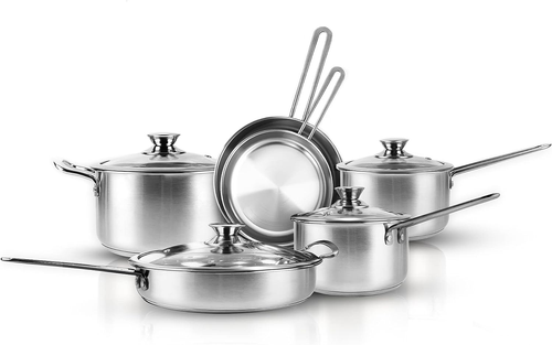 10-Piece Stainless Steel Pots and Pans Set, Kitchen Cookware Sets Nonstick, Indu