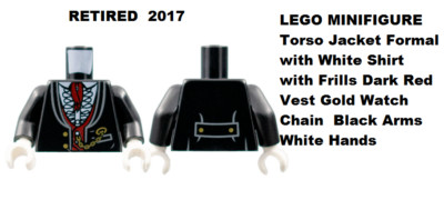 LEGO Minifigure Torso Ruffle Shirt Red Tie White Gloves Vampire Body Gold Watch