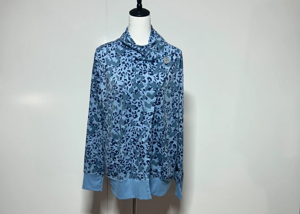 Женский кардиган Cuddl Duds размер XL синий анималистический принт на одной пуговице с отверстиями для пальцев свитер - Изображение 2 из 4