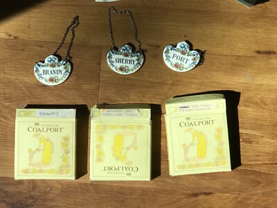 COALPORT DECANTER LABELS (3), FINE BONE CHINA, PORCELAIN , Brandy, sherry,port